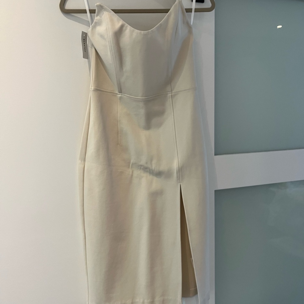 Babaton Cream Strapless Bodycon Midi Dress with Slit (NWT)